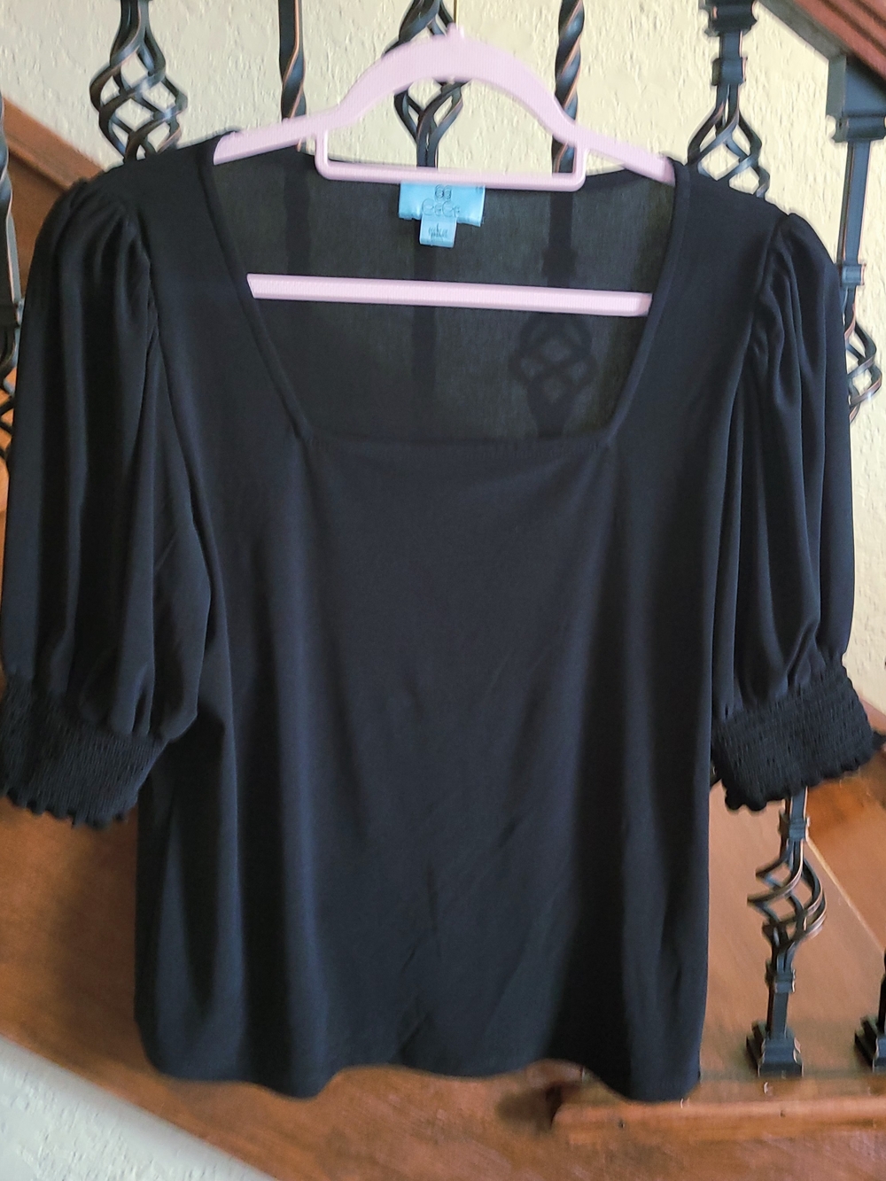 CeCe Black Square-Neck Puff Sleeve Top